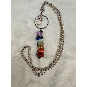 Chakra Stone Wire Wrapped Gemstone‎ Pendant Necklace Silver Tone Chain 21"